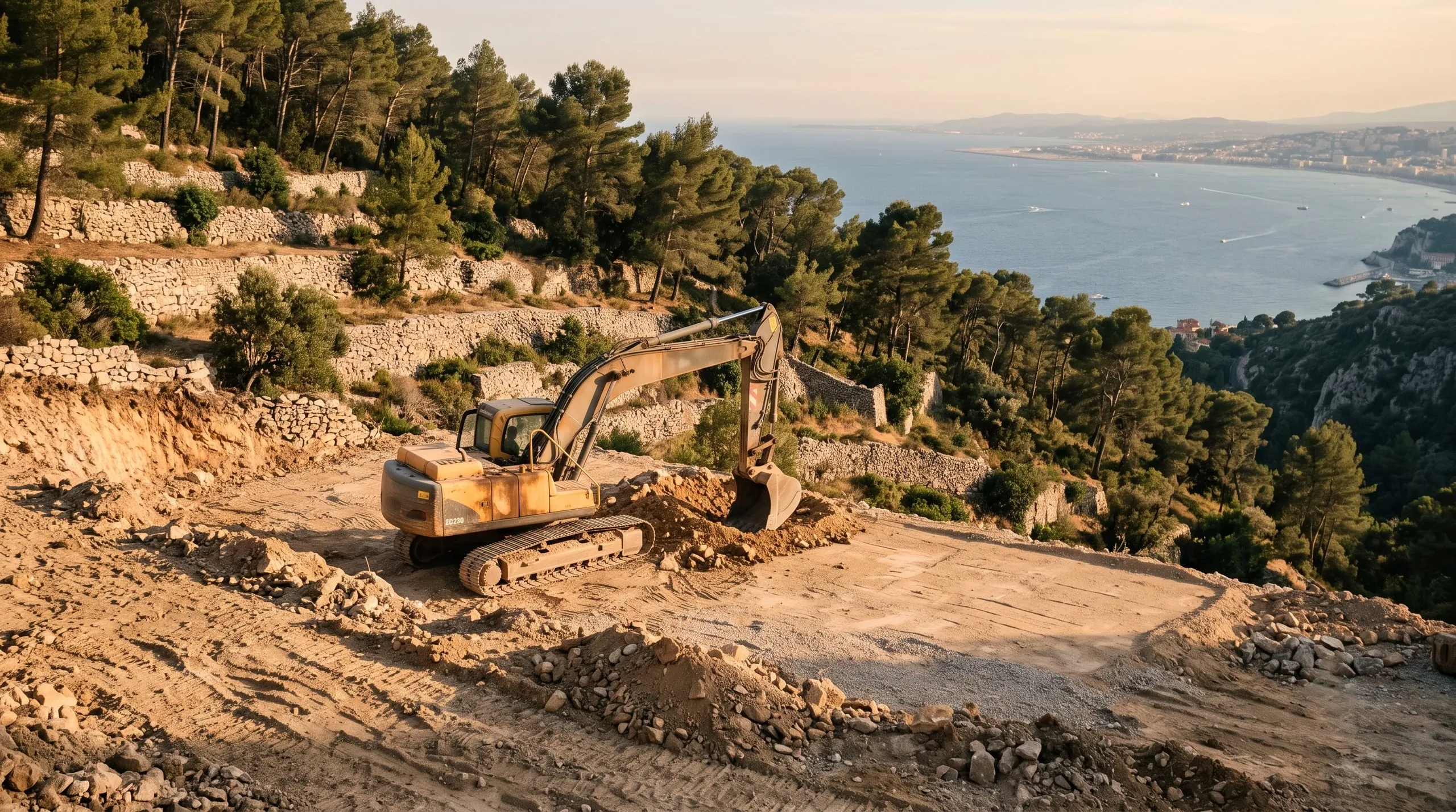 Plateforme terrassée en surplomb de la baie de Nice